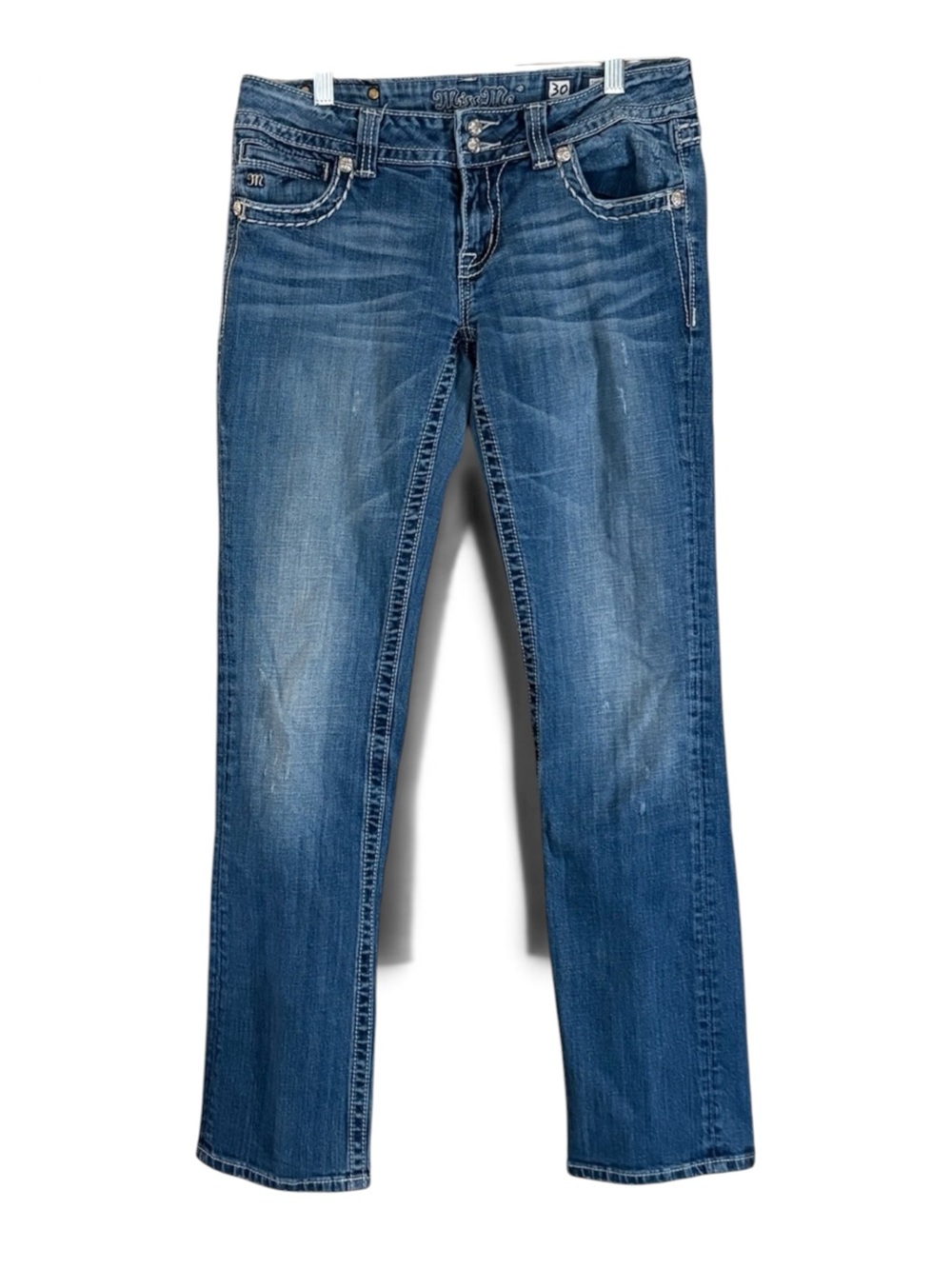 Miss Me Straight Leg Mid Rise Embellished Studded Jeans